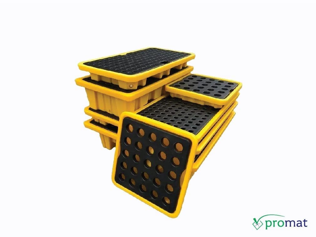 pallet nhựa chống tràn plastic pallet spill dầu hóa chất 2 4 thùng phuy promat.com.vn