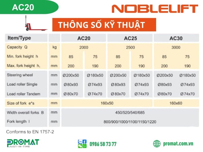 Xe Nâng Tay 2 Tấn - Kích Thước Sử Dụng Phù Hợp Cho Mọi Kho Hàng 2 Tham khảo kích thước xe nâng tay 2 tấn tại PROMAT