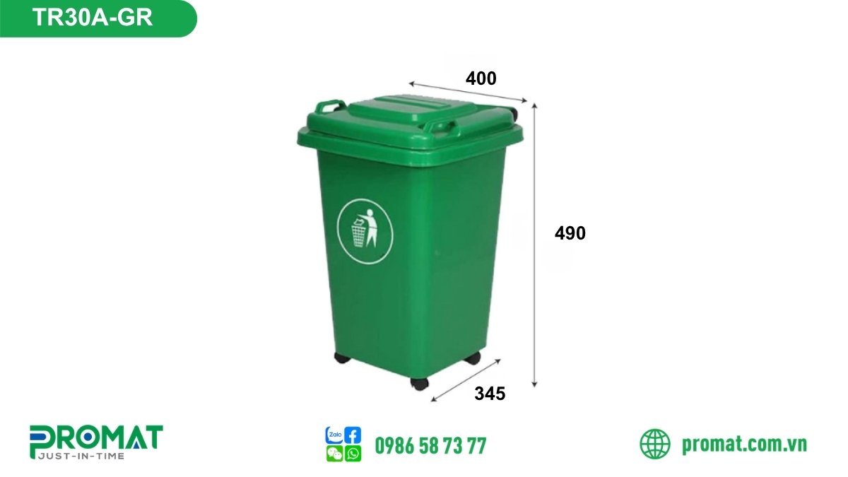 Thùng Rác Nhựa Có Bánh Xe 30 Lít 2 Thùng rác nhựa có bánh xe 30 lít TR30A-GR