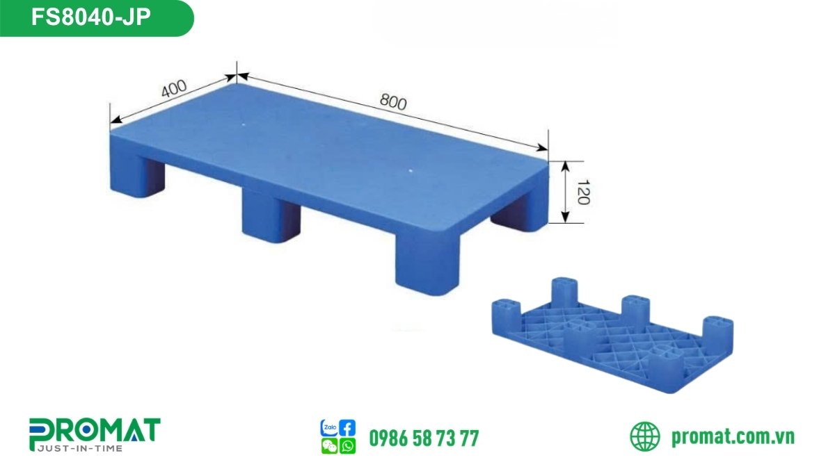 Pallet nhựa mặt kín 800x400x120mm FS8040-JP