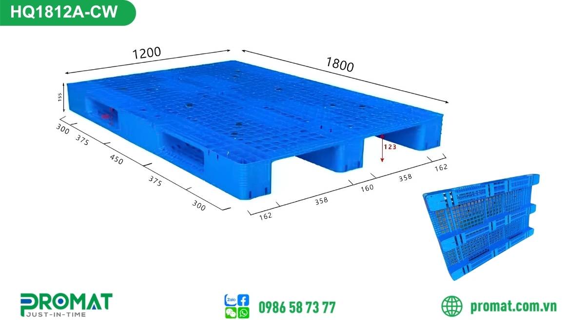 Pallet nhựa tải nặng 1800x1200x155mm HQ1812A-CW