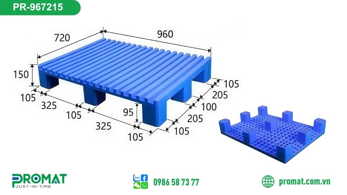 Pallet nhựa ngành in 960x720x150mm PR-967215