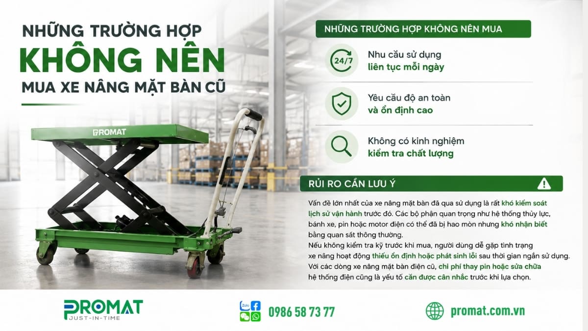 Ưu Nhược Điểm Khi Mua Xe Nâng Mặt Bàn Cũ 2 Những trường hợp không nên mua xe nâng mặt bàn cũ