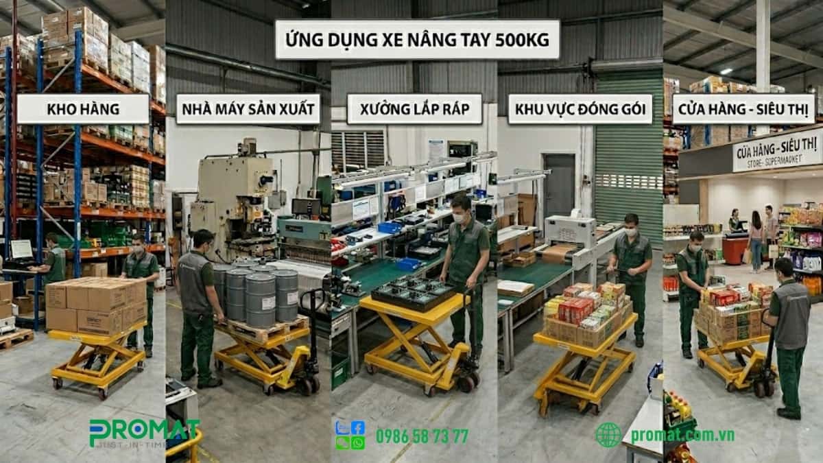 Xe nâng mặt bàn được sử dụng trong nhiều môi trường làm việc