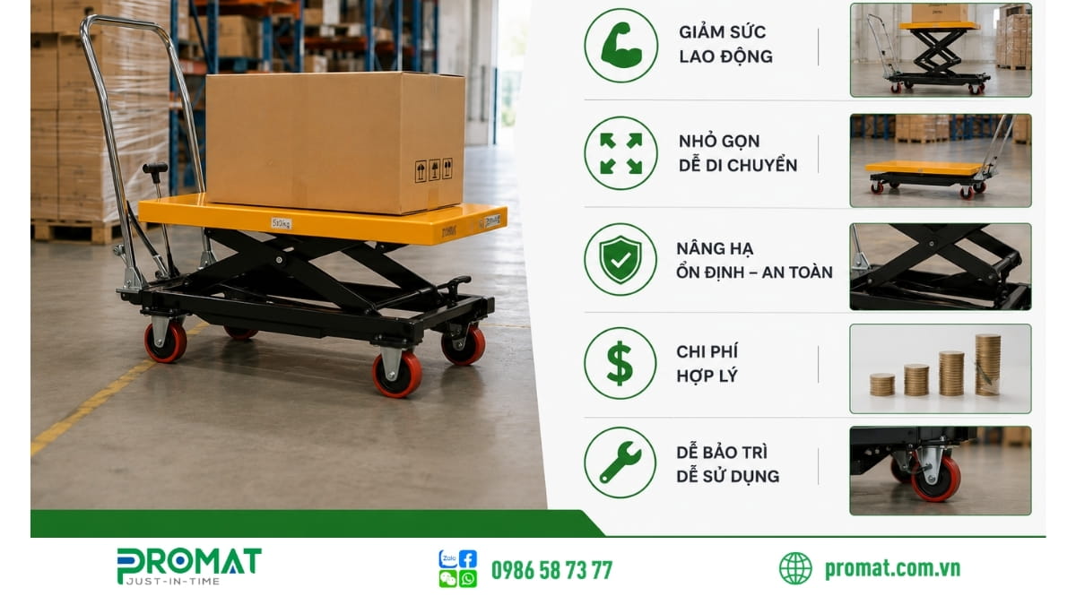 Ưu điểm xe nâng mặt bàn trong kho vận