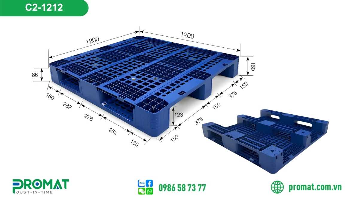 Pallet nhựa tải vừa 1200x1200x160mm C2-1212