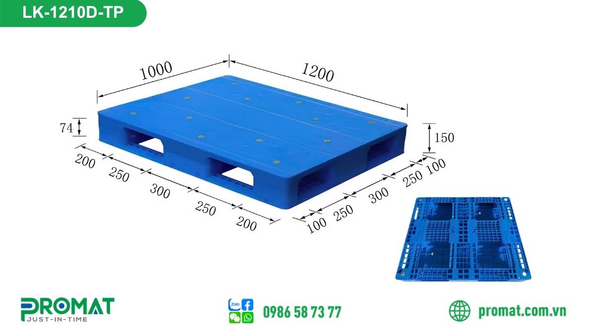 Pallet nhựa mặt kín tải nặng 1200x1000x150mm LK-1210D-TP