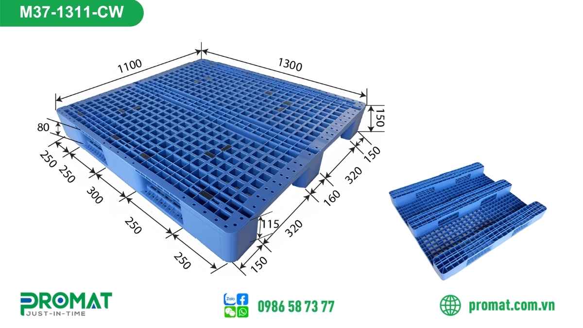 Pallet nhựa tải vừa 1300x1100x150mm M37-1311-CW