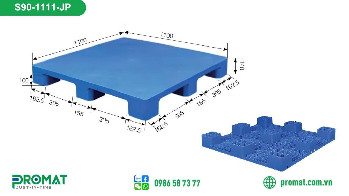 Pallet nhựa mặt kín tải vừa 1100x1100x140mm S90-1111-JP