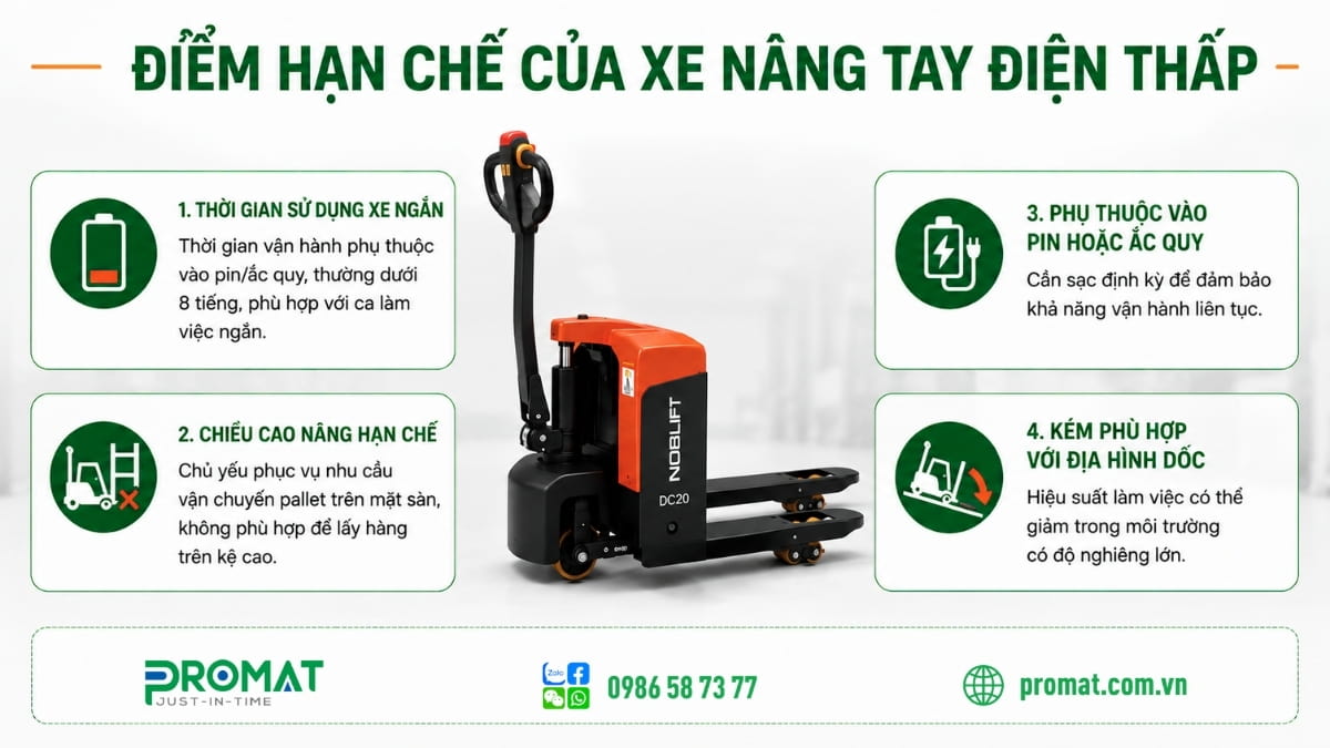 Chi Tiết Cấu Tạo Xe Nâng Tay Điện Thấp &Amp; Ưu Nhược Điểm 3 Điểm hạn chế của xe nâng tay điện thấp bạn cần cân nhắc khi lựa chọn