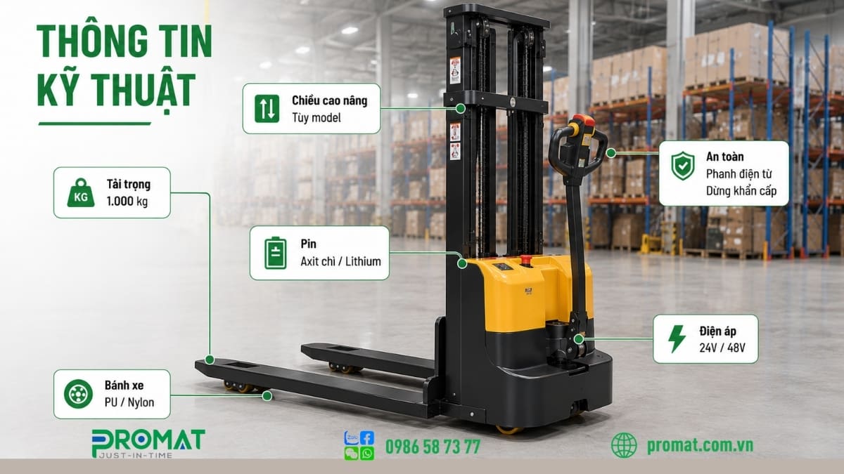 Ứng Dụng Trong Thực Tế Của Xe Nâng Tay Điện 1 Tấn 1 Xe nâng tay điện 1 tấn sở hữu nhiều điểm nổi bật về kỹ thuật