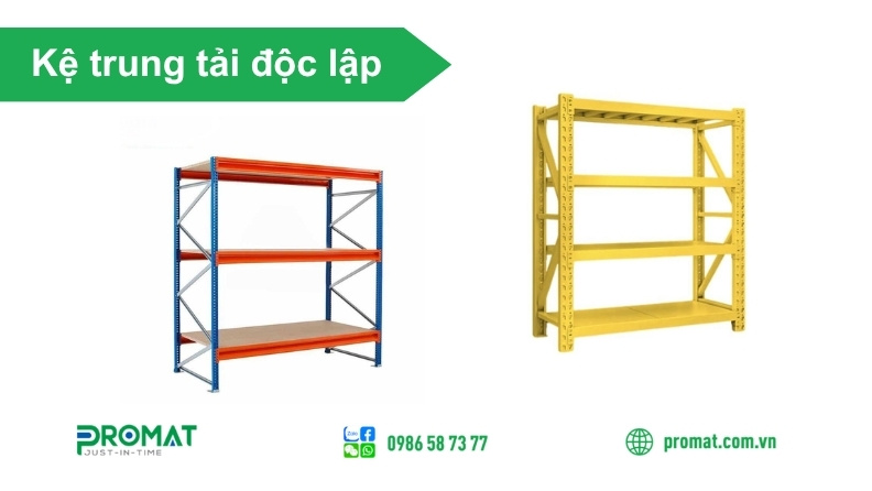Kệ Trung Tải Độc Lập - Giải Pháp Tối Ưu Kho Bãi 1 Kệ sắt trung tải độc lập chịu tải ổn định, thiết kế linh hoạt