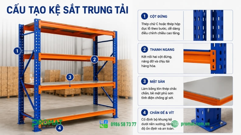 Kệ có cấu tạo với 4 bộ phận