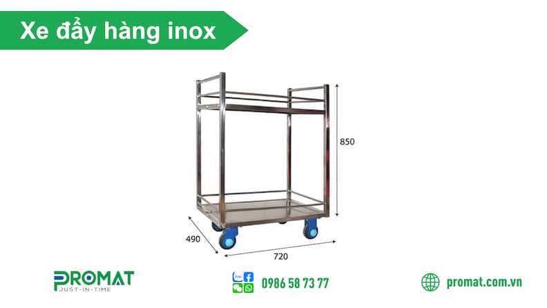 Mẫu xe đẩy hàng inox 2 tầng 150kg tại Promat