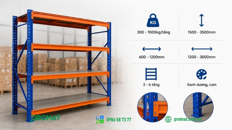 Thông số kĩ thuật kệ trung tải