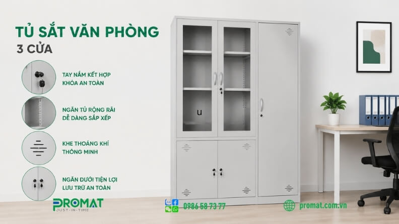 Tủ 3 cửa chứa được nhiều giấy tờ, hồ sơ