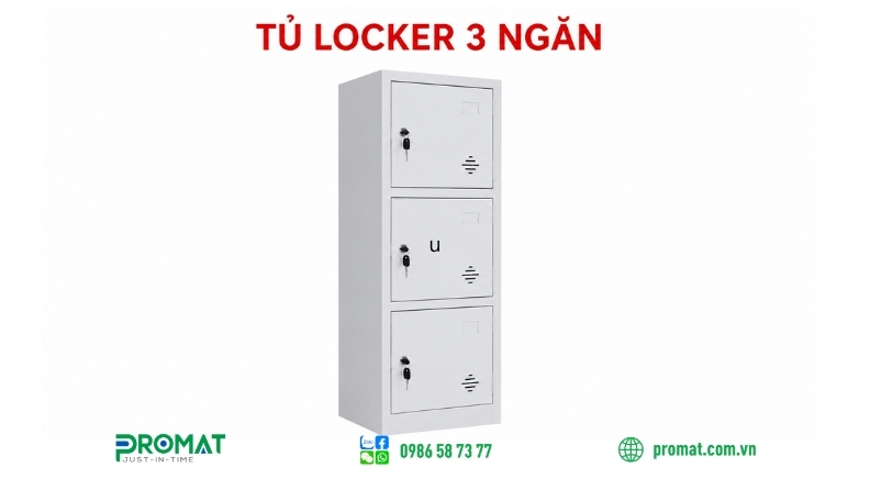 Tủ Locker 3 ngăn màu xám