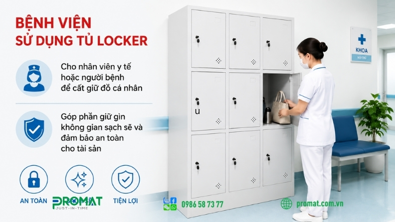 Tủ Locker được sử dụng cho cơ sở y tế nhiều