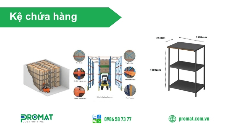 Kệ Chứa Hàng - Cấu Tạo, Ứng Dụng Và Cách Lựa Chọn 2 Kệ hàng hóa được sử dụng phổ biến trong kho hàng doanh nghiệp