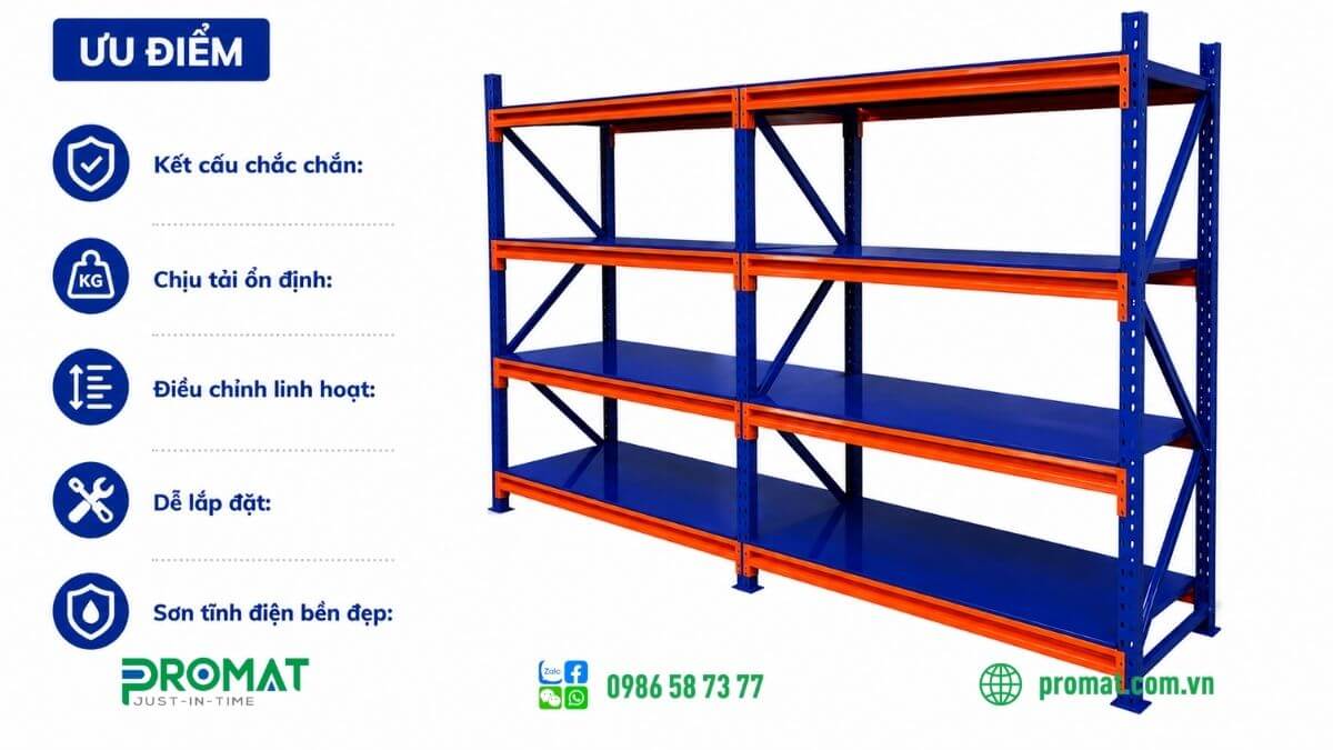 Kệ Trung Tải 300Kg Trong Lưu Trữ Kho Hàng 2 Kệ sở hữu nhiều ưu điểm nổi bật