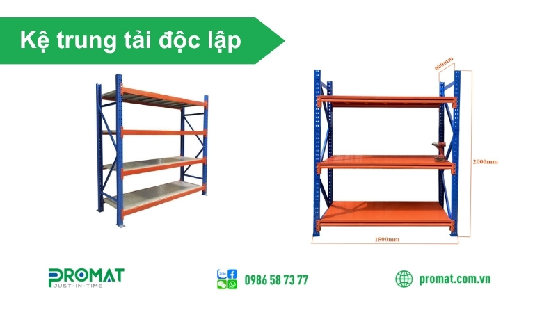Kệ Trung Tải Độc Lập - Giải Pháp Tối Ưu Kho Bãi 2 Kệ trung tải thiết kế chắc chắn, bền bỉ