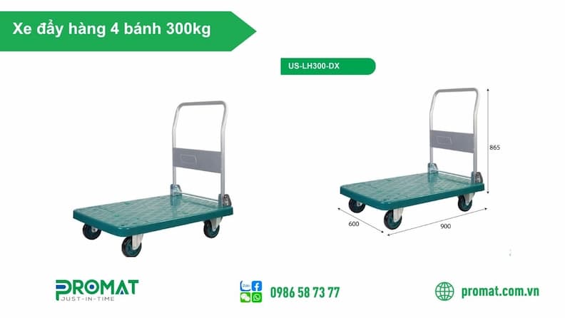 Top 5 Xe Đẩy Hàng 4 Bánh 300Kg Promat Bền, Tải Trọng Khoẻ 5 Xe đẩy hàng 4 bánh gấp gọn 300kg US-LH300-DX